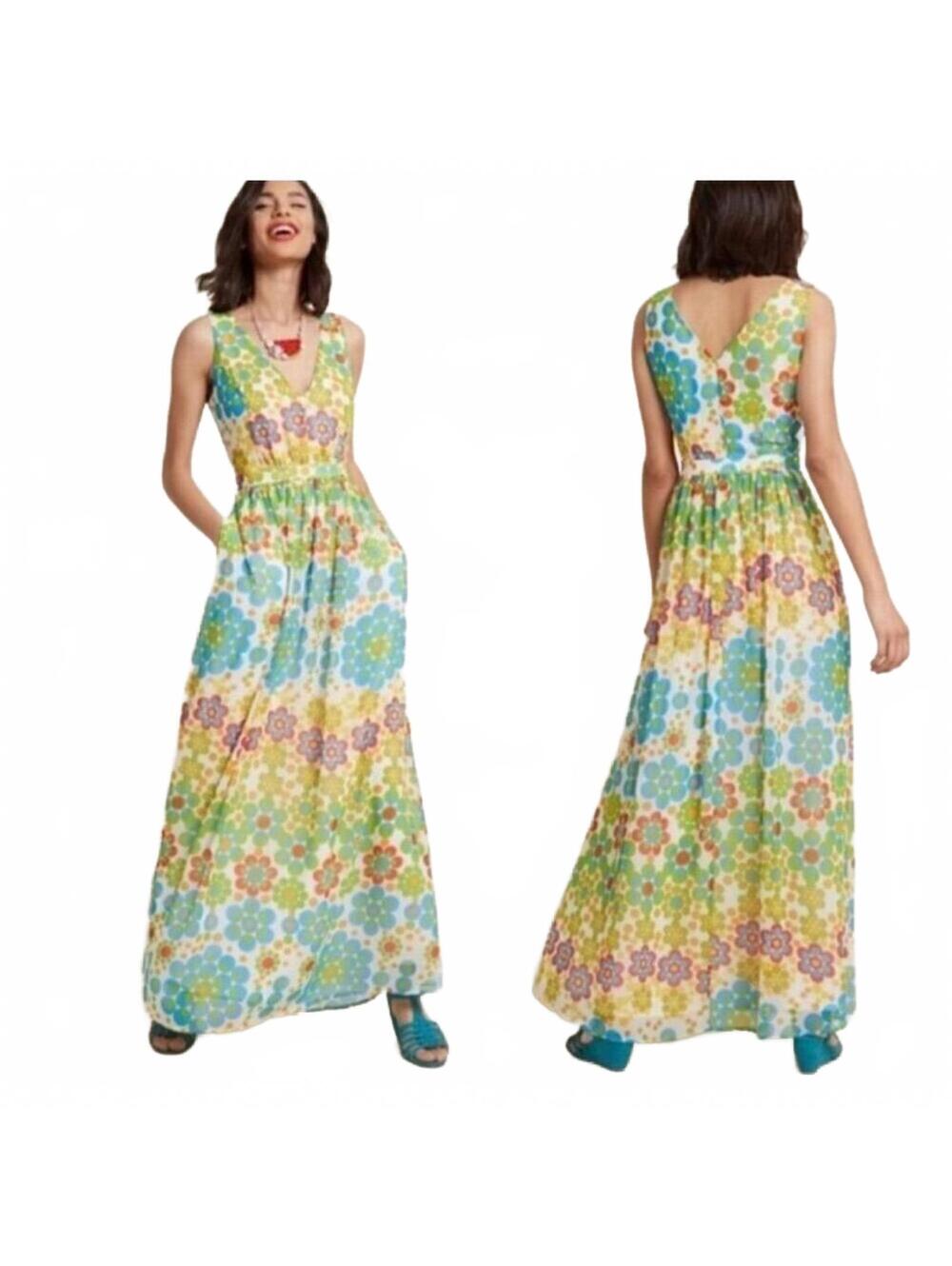 ModCloth Women's Maxi Dress M Retro Floral Dots Sleeveless